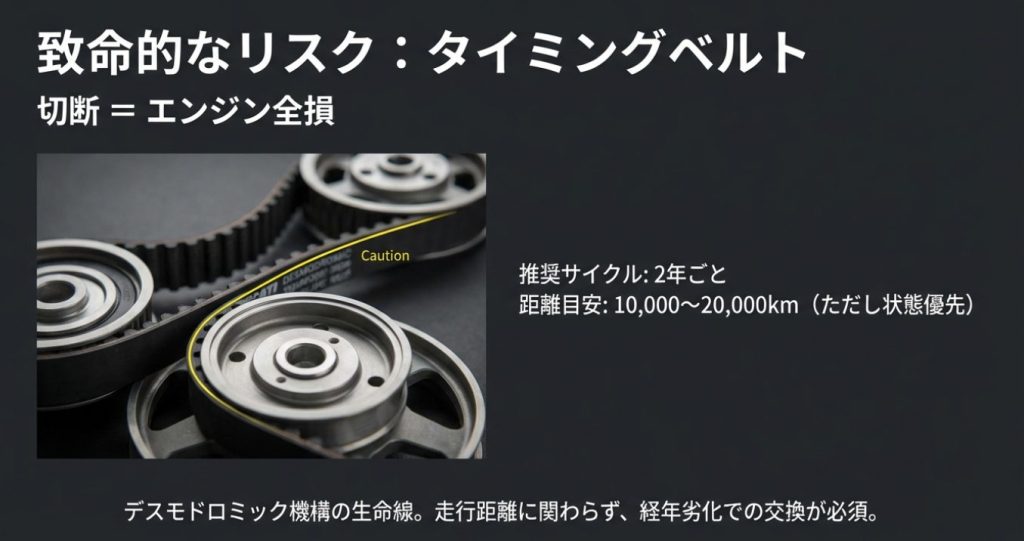 画像タイトル: ducati-400ss-timing-belt-maintenance.jpg

代替テキスト: ドゥカティエンジンの致命的なリスクとなるタイミングベルトの切断と推奨交換サイクル