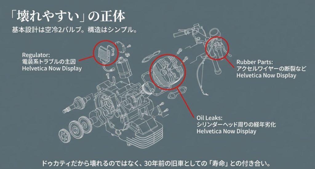 画像タイトル: ducati-400ss-common-troubles.jpg

代替テキスト: ドゥカティ400SSが壊れやすいと言われる正体（レギュレーターやゴム部品の経年劣化）