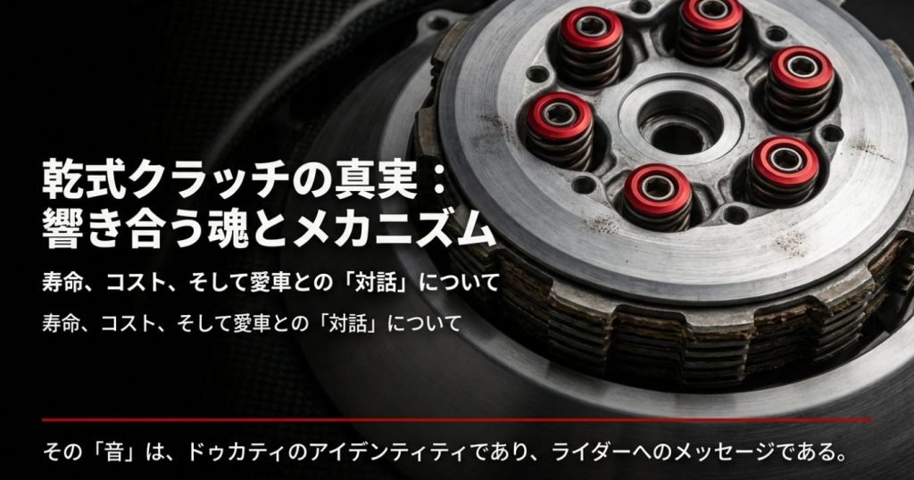 画像タイトル: ドゥカティ乾式クラッチの真実と維持対策

代替テキスト: 乾式クラッチの寿命、修理コスト、愛車との対話について解説するガイドの表紙画像