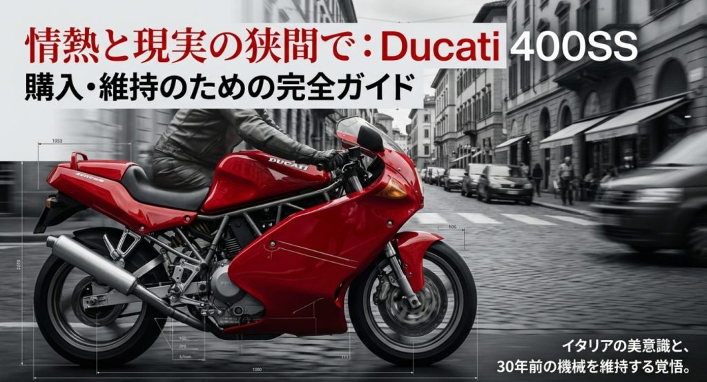 挿入箇所: 「ドゥカティの400ssはどうなの？購入前の疑問解決」の見出しの直下。

画像タイトル: ducati-400ss-ownership-guide.jpg

代替テキスト: ドゥカティ400SSの購入・維持に関する完全ガイド