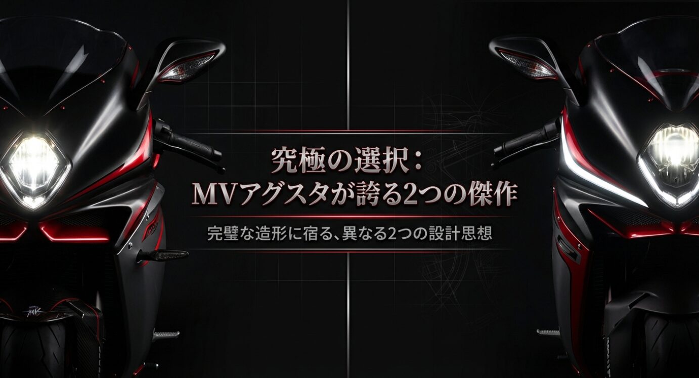 「情熱を所有し、現実を統べるための羅針盤 MVアグスタ F4 & F3 完全購入ガイド」というテキストが記載された、MVアグスタの購入を検討するライダーに向けたタイトルスライド画像