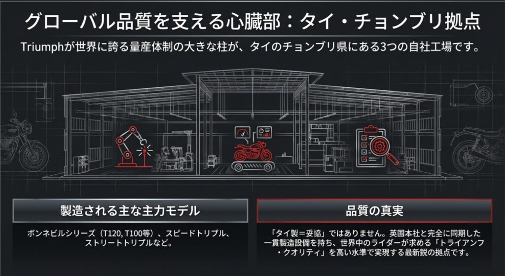 画像タイトル: グローバル品質を支えるタイ・チョンブリ生産拠点
代替テキスト: 世界水準の品質を実現するタイ・チョンブリ工場の最新鋭の一貫製造設備