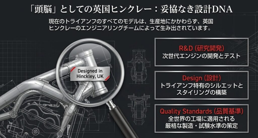 画像タイトル: 妥協なき設計DNAと英国ヒンクレー拠点
代替テキスト: 英国ヒンクレーにおける研究開発、設計、品質基準の策定プロセス