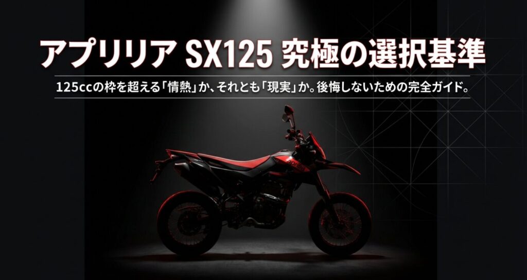 画像タイトル: 究極の選択基準ガイド
代替テキスト: アプリリアSX125の究極の選択基準を示すタイトルスライド