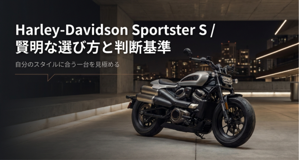 画像タイトル: スポーツスターSの賢明な選び方と判断基準
代替テキスト: スポーツスターSを購入前に自分のスタイルに合うか見極めるための選び方と判断基準を示したスライド
